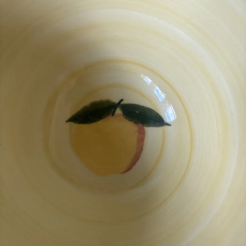 Hartstone USA Hand Painted Fruit Stoneware Bowl Yellow Blue Green 7.25